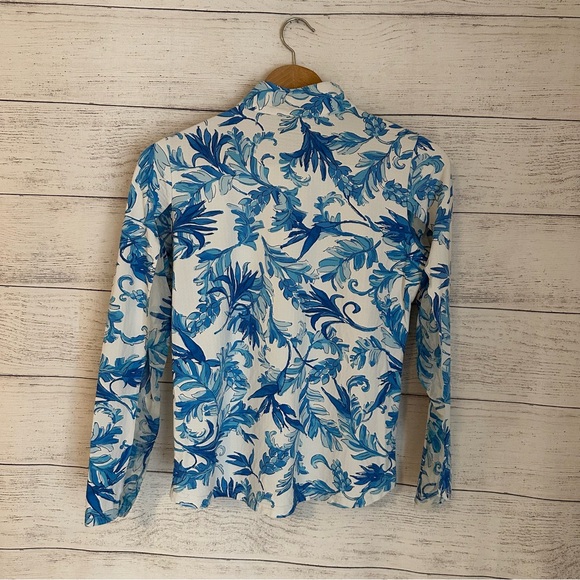 ICIKULS Blue Birds of Paradise Long Sleeve Mock Golf Shirt. - Picture 6 of 6